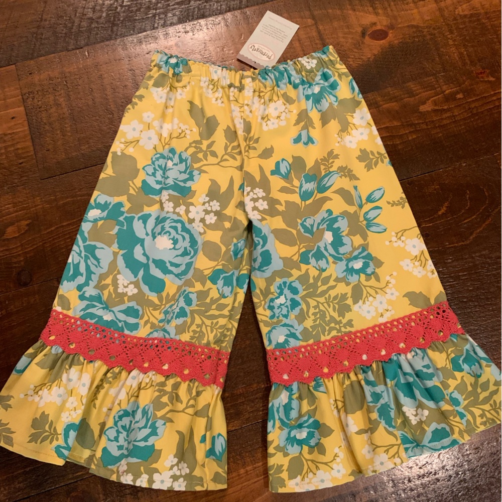 Persnickety, yellow and teal ruffle pants size girls 5